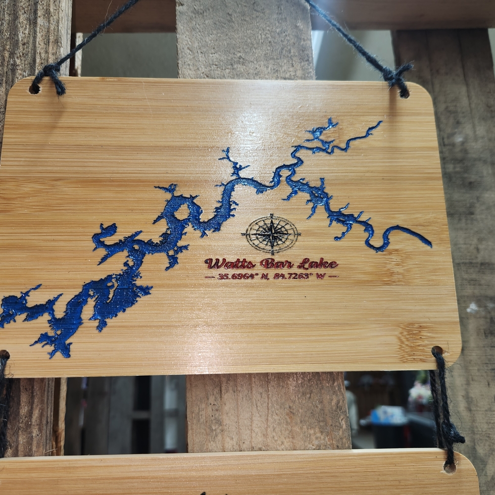 Bamboo Wall Art - Blue Lake Map